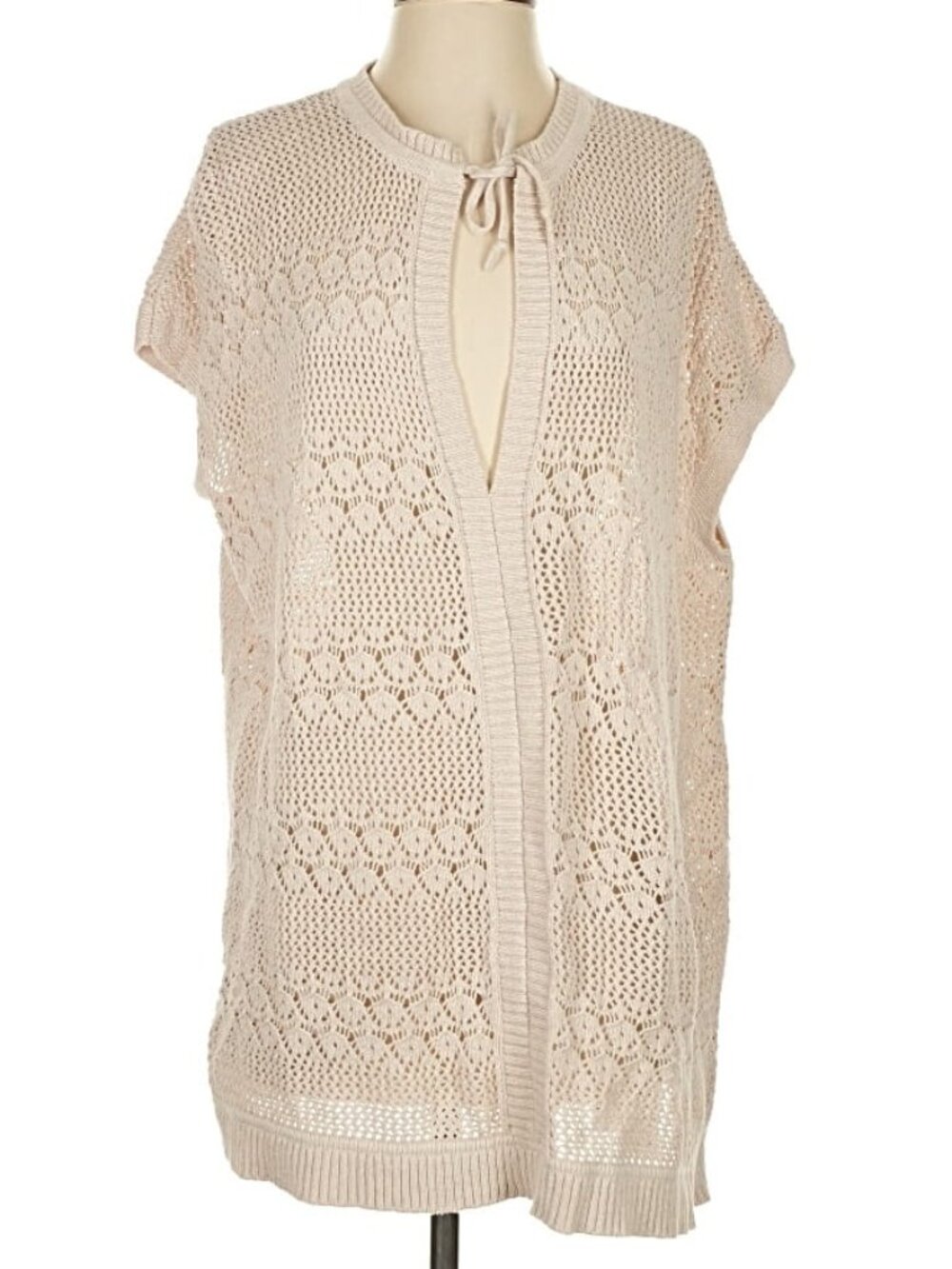 purejill J Jill Beige Longline Cotton Sweater Crochet Vest Cardigan Relaxed P